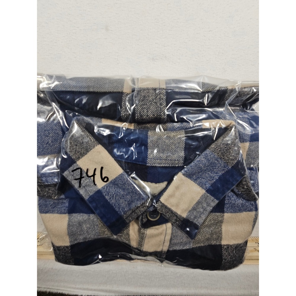 Jachs Mens Blue Buffalo Plaid Flannel Button Up Shirt Cotton Long Sleeve L - Picture 9 of 9
